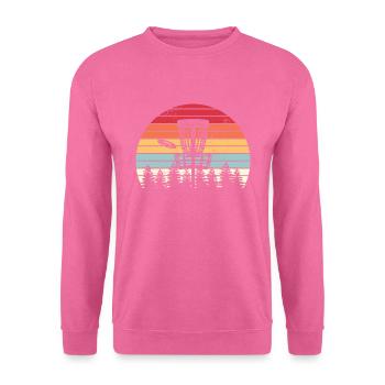 Disc Golf Retro Distressed Bäume Sonnenuntergang - Unisex Pullover - Pink - Vorne