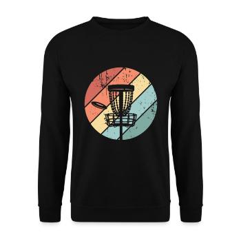Vintage Disc Golf Retro Sonnenuntergang Geschenk - Unisex Pullover - Schwarz - Vorne - Alina (178cm) & Michal (187cm)