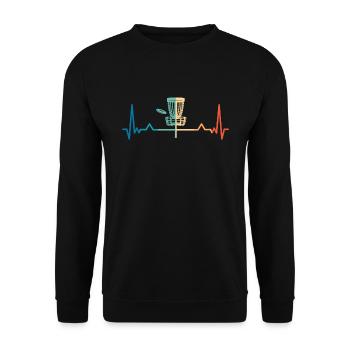 Vintage Disc Golf Herzschlag lustig - Unisex Pullover - Schwarz - Vorne - Alina (178cm) & Michal (187cm)