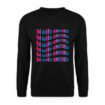 Funny Bi Wife Energy Gay Pride Lesbische LGBTQ - Unisex Pullover - Schwarz - Vorne - Alina (178cm) & Michal (187cm)