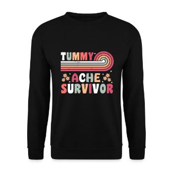 Bauchschmerzen Survivor Retro 70er Jahre Geschenk - Unisex Pullover - Schwarz - Vorne - Alina (178cm) & Michal (187cm)