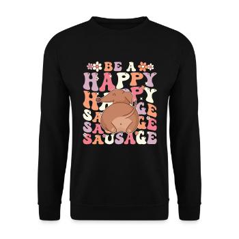 Be a Happy Sausage Dog Funny Cute Dachshund - Unisex Sweatshirt - black - Front - Alina (178cm) & Michal (187cm)