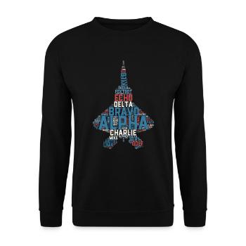 Pilote d’avion de chasse alphabet phonétique complet - Sweat-shirt Unisexe - noir - Devant - Alina (178cm) & Michal (187cm)