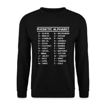 Vollständiges phonetisches Alphabet Alle Buchstaben Übersicht - Unisex Pullover - Schwarz - Vorne - Alina (178cm) & Michal (187cm)