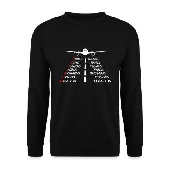 Pensionierter Pilot Phonetic Alphabet Aviation Plane - Unisex Pullover - Schwarz - Vorne - Alina (178cm) & Michal (187cm)