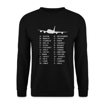 Volles phonetisches Alphabet Luftfahrt Flugzeug Geschenk Männer - Unisex Pullover - Schwarz - Vorne - Alina (178cm) & Michal (187cm)
