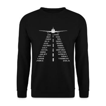 Vollständiges phonetisches Alphabet Runway Plane Pilot - Unisex Pullover - Schwarz - Vorne - Alina (178cm) & Michal (187cm)