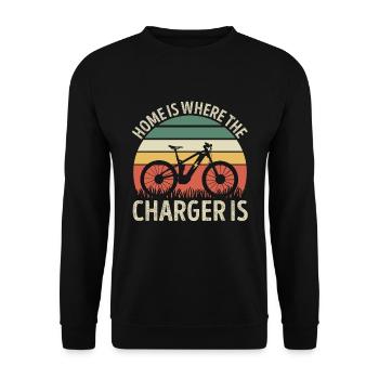 Home is where the Charger is Funny Ebike Sunset - Unisex Sweatshirt - black - Front - Alina (178cm) & Michal (187cm)