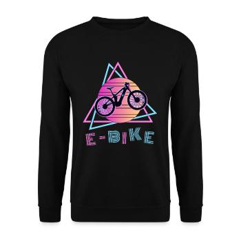 EBike Retro 80s Sunset Electric Bike - Unisex Sweatshirt - black - Front - Alina (178cm) & Michal (187cm)