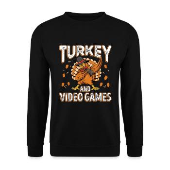 Turkey and Video Games Thanksgiving 2022 Gamer - Unisex Sweatshirt - black - Front - Alina (178cm) & Michal (187cm)