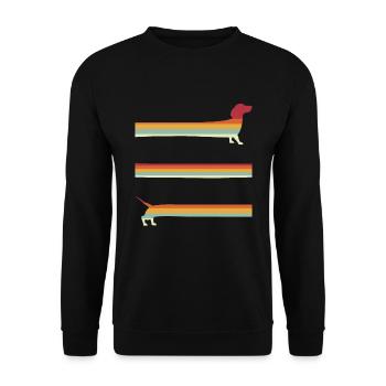 Extra langer Retro Dackel - Unisex Pullover - Schwarz - Vorne - Alina (178cm) & Michal (187cm)