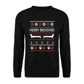 Dachshund Sausage Dog Ugly Christmas Sweater - Unisex Sweatshirt - black - Front - Alina (178cm) & Michal (187cm)