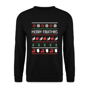 Fruit Banana Apple Bird Ugly Christmas Sweater - Unisex Sweatshirt - black - Front - Alina (178cm) & Michal (187cm)