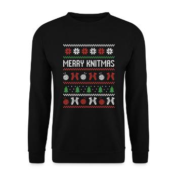 Stricken Nähen Hässlicher Weihnachtspullover Merry - Unisex Pullover - Schwarz - Vorne - Alina (178cm) & Michal (187cm)