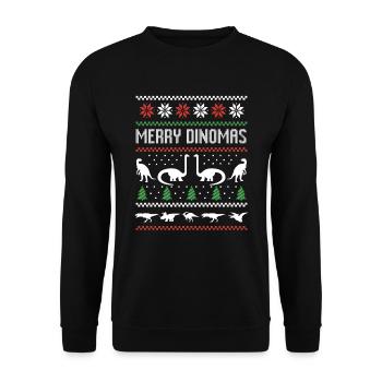 Dino Dinosaur Pull de Noël moche Joyeux Dinomas - Sweat-shirt Unisexe - noir - Devant - Alina (178cm) & Michal (187cm)