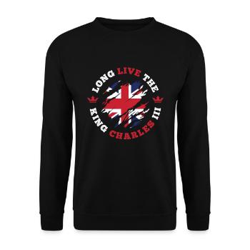 King Charles 3. Krönung der britischen Flagge - Unisex Pullover - Schwarz - Vorne - Alina (178cm) & Michal (187cm)