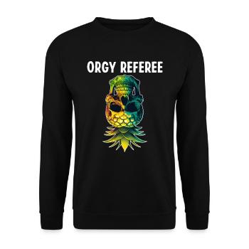 Orgy Referee Funny Upside Down Pineapple Skull - Unisex Sweatshirt - black - Front - Alina (178cm) & Michal (187cm)