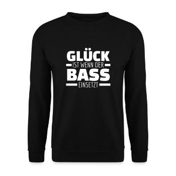Glück ist wenn der Bass einsetzt! Techno Raver - Unisex Pullover - Schwarz - Vorne - Alina (178cm) & Michal (187cm)