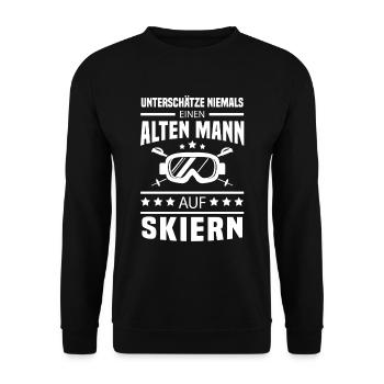 Alter Mann mit Skiern Skifahren Ski - Unisex Pullover - Schwarz - Vorne - Alina (178cm) & Michal (187cm)