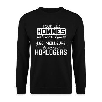 Horloge - Horloger - Pendule - Cadeau - Drôle - Sweat-shirt Unisexe - noir - Devant - Alina (178cm) & Michal (187cm)