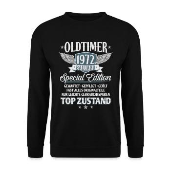 Oldtimer Baujahr 1972 Jahrgang Geburtstag Geschenk - Unisex Pullover - Schwarz - Vorne - Alina (178cm) & Michal (187cm)