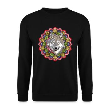Wald Tier Waldbewohner Geschenk Mandala Wolf - Unisex Pullover - Schwarz - Vorne - Alina (178cm) & Michal (187cm)