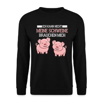 Tierliebhaber Schweine Bauer Lustiges Schwein - Unisex Pullover - Schwarz - Vorne - Alina (178cm) & Michal (187cm)