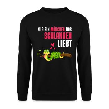 Reptilien Mädchen Tierliebhaber Geschenk Schlange - Unisex Pullover - Schwarz - Vorne - Alina (178cm) & Michal (187cm)