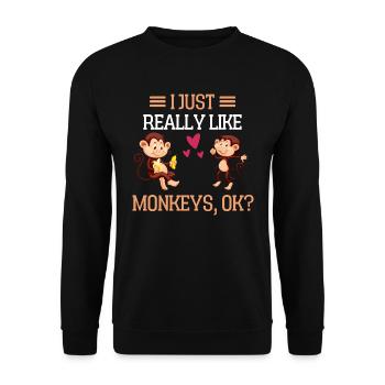 Ich mag einfach Affen Lustiges Geschenk Affe - Unisex Pullover - Schwarz - Vorne - Alina (178cm) & Michal (187cm)