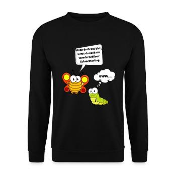 lustiges Schmetterling Raupen Dising - Unisex Pullover - Schwarz - Vorne - Alina (178cm) & Michal (187cm)