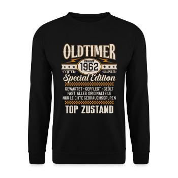 Oldtimer Baujahr Jahrgang 1962 Geburtstag - Unisex Pullover - Schwarz - Vorne - Alina (178cm) & Michal (187cm)