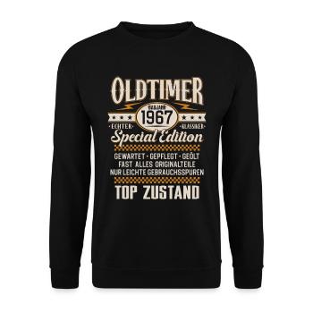 Oldtimer Baujahr Jahrgang 1967 Geburtstag Geschenk - Unisex Pullover - Schwarz - Vorne - Alina (178cm) & Michal (187cm)