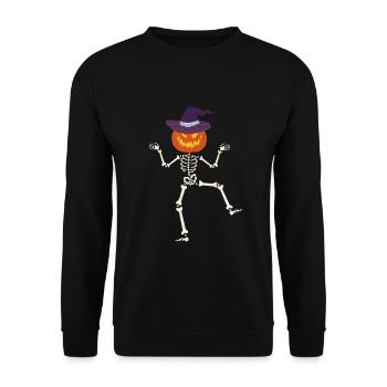 Creepy Halloween Skeleton with Pumpkin - Unisex Sweatshirt - black - Front - Alina (178cm) & Michal (187cm)