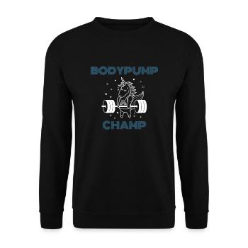 Bodypump Champ Einhorn - Unisex Pullover - Schwarz - Vorne - Alina (178cm) & Michal (187cm)