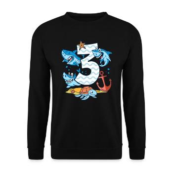 3. Geburtstag Haie Hai Haifisch Junge 3 Jahre alt - Unisex Pullover - Schwarz - Vorne - Alina (178cm) & Michal (187cm)