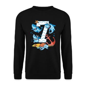7ème anniversaire Shark Shark Shark Boy 7 ans - Sweat-shirt Unisexe - noir - Devant - Alina (178cm) & Michal (187cm)