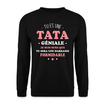 Une tata géniale et une marraine formidable - Sweat-shirt Unisexe - noir - Devant - Alina (178cm) & Michal (187cm)
