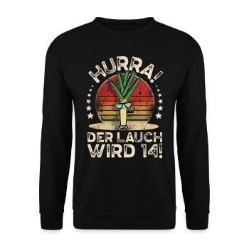 14. Geburtstag Hurra Der Lauch Wird 14 - Unisex Pullover - Schwarz - Vorne - Alina (178cm) & Michal (187cm)