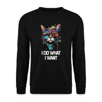 I Do What I Want Katze mit Sonnenbrille - Unisex Pullover - Schwarz - Vorne - Alina (178cm) & Michal (187cm)