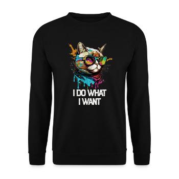 I Do What I Want Katze mit Sonnenbrille - Unisex Pullover - Schwarz - Vorne - Alina (178cm) & Michal (187cm)
