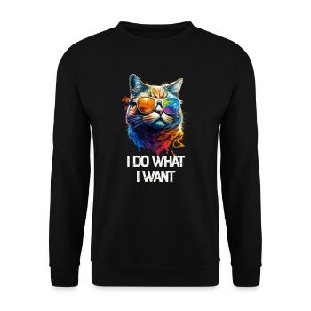I Do What I Want Katze mit Sonnenbrille - Unisex Pullover - Schwarz - Vorne - Alina (178cm) & Michal (187cm)