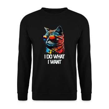I Do What I Want Katze mit Sonnenbrille - Unisex Pullover - Schwarz - Vorne - Alina (178cm) & Michal (187cm)
