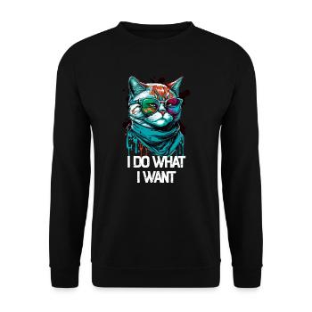 I Do What I Want Katze mit Sonnenbrille - Unisex Pullover - Schwarz - Vorne - Alina (178cm) & Michal (187cm)