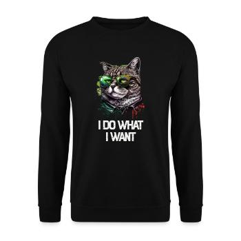 I Do What I Want Katze mit Sonnenbrille - Unisex Pullover - Schwarz - Vorne - Alina (178cm) & Michal (187cm)