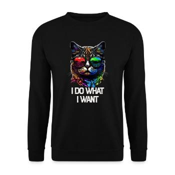 I Do What I Want Katze mit Sonnenbrille - Unisex Pullover - Schwarz - Vorne - Alina (178cm) & Michal (187cm)