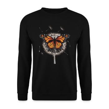 Monarchfalter auf einer Pusteblume - Unisex Pullover - Schwarz - Vorne - Alina (178cm) & Michal (187cm)