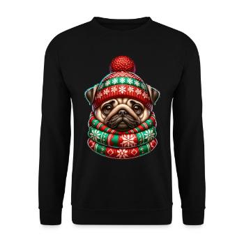 Mops Xmas Mütze Weihnachten Geschenkidee - Unisex Pullover - Schwarz - Vorne - Alina (178cm) & Michal (187cm)