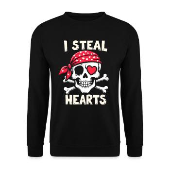 Totenkopf Pirat - I steal hearts - Unisex Pullover - Schwarz - Vorne - Alina (178cm) & Michal (187cm)