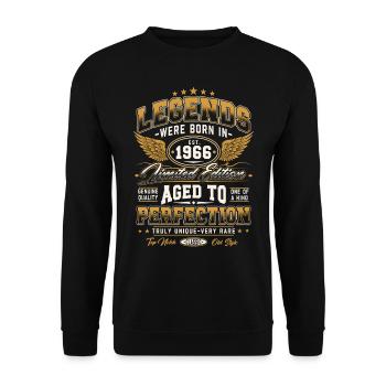 1966 Vintage Born Legends Cadeau d’anniversaire - Sweat-shirt Unisexe - noir - Devant - Alina (178cm) & Michal (187cm)