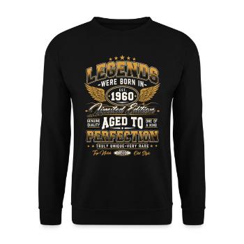1960 ' s Vintage Born Legends Cadeau d’anniversaire - Sweat-shirt Unisexe - noir - Devant - Alina (178cm) & Michal (187cm)